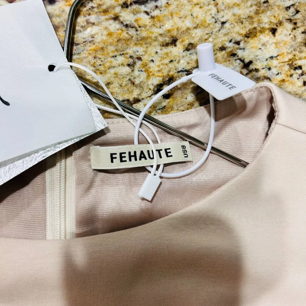 FEHAUTE NWT Apricot White Sleeveless Midi Elegant Dress with Waist Twist, 8 - Picture 7 of 10